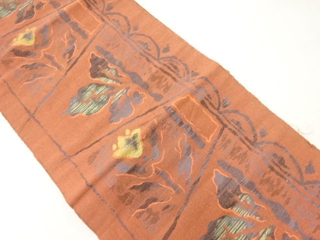 JAPANESE KIMONO / ANTIQUE NAGOYA OBI / SILK / WOVEN FLORAL PLANTS
